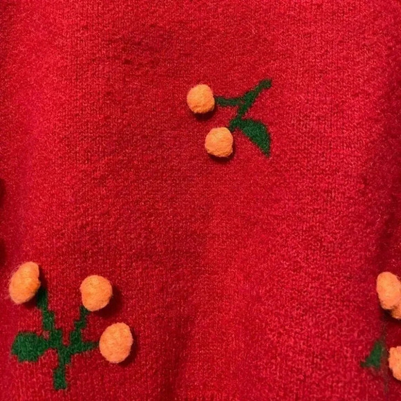 Source Unknown - Novelty Cherry Embroidered Soft Burgundy Red Cropped Sweater - Picture 3 of 8